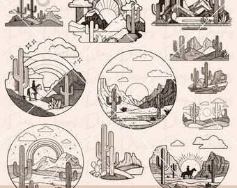 Desert landscape svg, desert scene vector, cactus clipart, western desert svg, wild west png, desert cut file, cowboy vector, arizona svg.