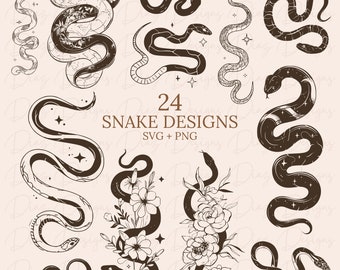 Snake svg bundle, snake design svg, snake clipart, floral snake svg, snake tattoo svg, snake png, snake cut file, mystical snake svg.