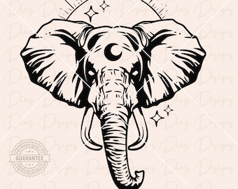 Elefante svg, testa di elefante svg, faccia di elefante svg, clipart di elefante, vettore di tatuaggio di elefante, elefante mistico png, elefante carino png.