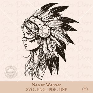 Svg nativo americano, png nativo americano, Cricut guerriero nativo, Svg ragazza guerriera, Clipart donna guerriera indiana, Vettore nativo americano.