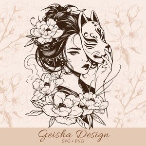Geisha SVG, Geisha Clipart, Geisha Png, japanische Geisha Schnittdatei, Geisha Tattoo Design SVG, japanische Kunst Clipart, Cricut Geisha Frau