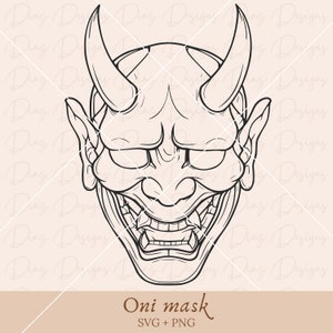 Oni-Maske SVG, Japanische Tattoo-Maske SVG, Hannya-Maske SVG, Yokai-Maske Clipart-Design, Dämonenmaske SVG, Oni-Maske Cricut