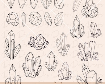 Puede incluir: Un conjunto de 27 dibujos en blanco y negro de formas de cristal. Los cristales están dibujados en un estilo geométrico, con ángulos y bordes afilados. Los dibujos son perfectos para usar en manualidades, scrapbooking u otros proyectos creativos.