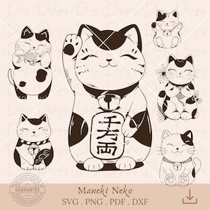 Gatto portafortuna giapponese in formato svg, gatto della fortuna png, gatto cinese clipart, maneki neko svg, vettore gatto kawaii, file di taglio gatto kawaii, gatto cricut.