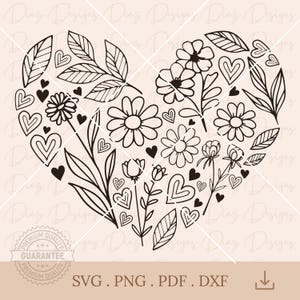Wildblumenherz SVG, floraler Rahmenvektor, florales Herz PNG, Wildblumen Cricut, floraler Valentinstag, Liebesblumenvektor.