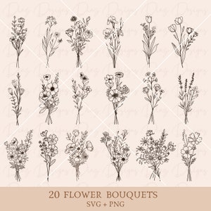 Boeket wilde bloemen SVG, boeket wilde bloemen clipart, cricut bloemen, bloemen vector, bloem gesneden bestanden, tuin SVG, botanische PNG