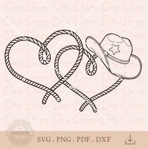 Lasso Coeur Cowgirl Rétro SVG, Corde Cowboy Vintage Cricut, Clipart Saint Valentin, PNG Far West, Vecteur Rodéo, Corde Coeur SVG.