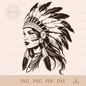 SVG de índio americano, svg de nativo americano, svg de garota nativa, svg de garota guerreira, cricut nativo, clipart de mulher guerreira indiana, indígena png