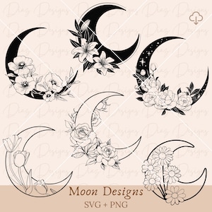 Luna floreale in formato SVG, luna boho in formato SVG, luna floreale in formato SVG, luna botanica in formato SVG, luna celeste in formato SVG, luna strega in formato SVG.