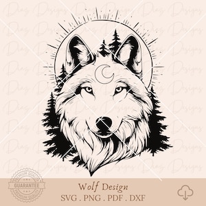 Wolf head svg, wolf forest svg, wolf howling clipart, wolf tattoo png, wolf mountain svg, mountain scene vector, wolf cricut, wolf cut file.