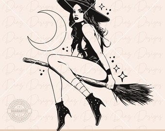 Witch flying png, mystical witchy broom clipart, witchcraft wicca svg, magic girl cricut, witch cut files, gothic svg, esoteric clipart.