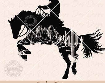 Caballo vaquero silueta svg, vaquero rodeo cricut, escena desierto svg, montar caballo clipart, vaquero retro occidental png, salvaje oeste.