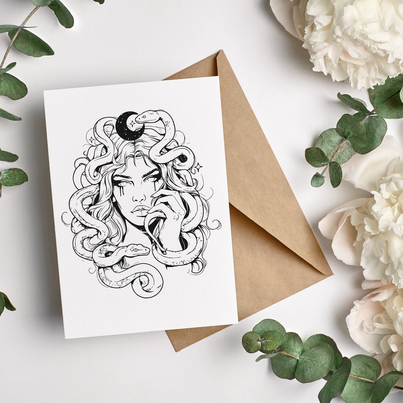 Medusa svg file, medusa png, medusa tattoo svg, medusa vector, greek mythology svg, medusa head clipart, greek goddess svg, snake head png. image 6