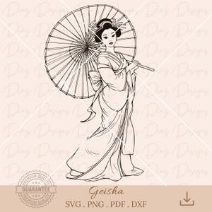 Geisha svg, clipart geisha giapponese, donna asiatica giapponese png, fiori geisha svg, file di taglio tradizionale geisha, ombrello geisha png.