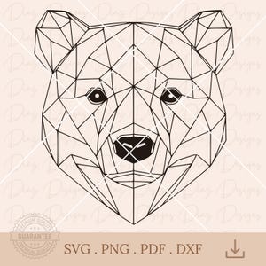 Géométrie de la ligne d'ours svg, ours grizzly svg, géométrie animale, clipart de tête d'ours, fichier de découpe d'ours sauvage, papa ours svg, ours de montagne svg.