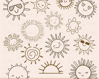 Sunset sun svg bundle, doodle sun svg, sunrise clipart, cute sun png cut file, cartoon sun face svg, sun clipart set, smiling sun svg cricut