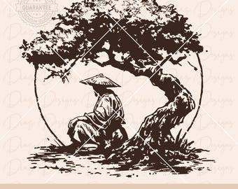 Japanse boer svg, Japans kunstontwerp svg, kersenboom svg, sakura boom clipart, samurai ronin svg, Japanse samurai krijger cricut.