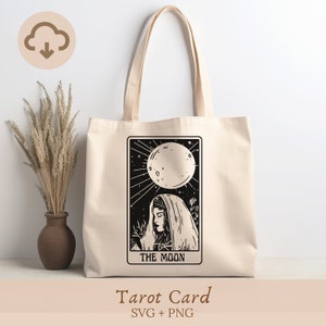 Carta de tarot luna svg, archivo de corte tarot luna, tarot vector, diseño tarot png clipart, carta magica tarot svg, carta mistica png