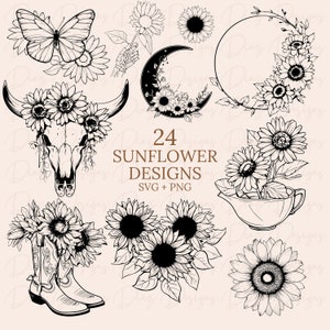 Tournesols SVG, Tournesols PNG, Clipart Tournesols, Clipart Fleurs, Clipart Fleurs Sauvages, Fichiers SVG Floraux, SVG Plantes, SVG Botanique