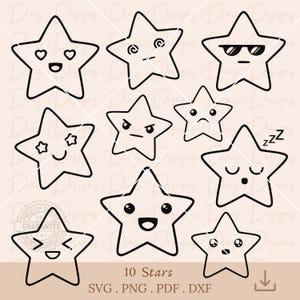 Ster svg, ster emoji omtrek, kawaii ster svg, schattig ster icoon svg, glanzende ster cricut, hemelse ster clipart.