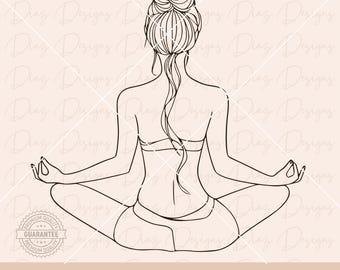 Woman yoga pose svg, lotus pose clipart, meditation woman line art svg, yoga position clipart, namaste svg, chakra svg, zen drawing cricut.