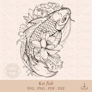 Pesce koi giapponese in formato SVG, tatuaggio pesce koi in formato PNG, clipart pesce giapponese, file di taglio carpa giapponese, pesce koi in formato Cricut, tatuaggio carpa giapponese con onda PNG.
