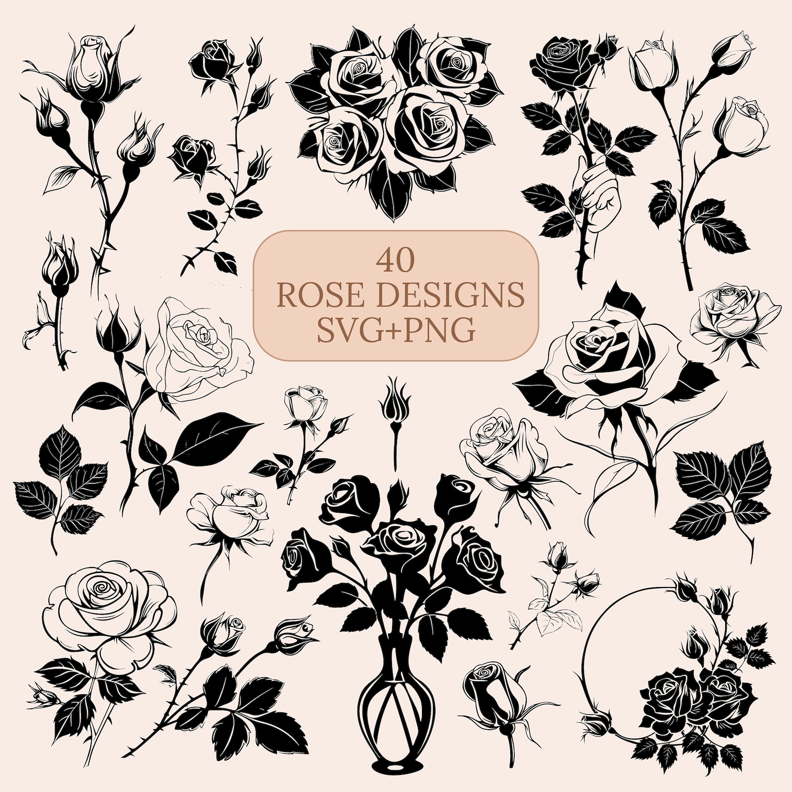 Rose Svg Bundle, Roses Clipart, Rose Png, Wildflower Svg, Floral Bundle ...