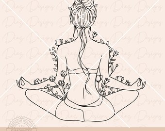 Woman yoga pose svg, lotus pose clipart, meditation woman line art png, yoga position cricut, namaste svg, chakra png, zen drawing cricut.
