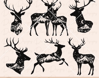 Deer silhouette clipart, Deer svg, buck svg, deer vector, deer head cricut, stag cut file, deer hunting png, animal silhouette png, deer png