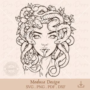 Medusa svg, Medusa tatouage svg, Medusa vecteur, Medusa cut file, mythologie grecque png, déesse grecque svg, Medusa clipart, serpent png.