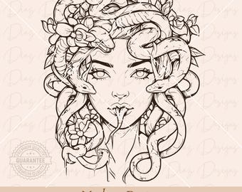 Medusa svg, Medusa tattoo svg, Medusa vector, Medusa cut file, Greek mythology png, Greek goddess svg, Medusa clipart, Snake png.