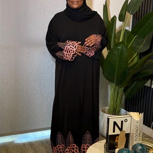 Elegant Black Abaya with Rose Embroidery | Modest Fashion | Dubai Style Dress | Eid Outfit | Muslim Women’s Clothing