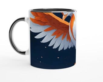 Starry Phoenix Art | Mythical Bird | Ethereal Fantasy Illustration | White 11oz Ceramic Mug with Color Inside