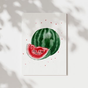 Kaart Watermeloen | Ansichtkaart zomer | Aquarel watermeloen | Wenskaart fruit | Illustratie watermeloen