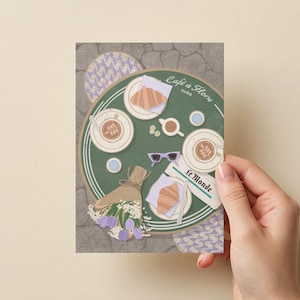 Brunch Karte Paris Café | A6 Grußkarte Frühstück Brunch Geschenk Freundin | ästhetische Postkarte mit Kuvert | personalisierbar | handgemalt