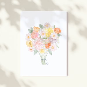 Bouquet de cartes | Carte de vœux DIN A6 | bouquet d’illustration aquarelle dessiné à la main | Cadeau pour diverses occasions | Impression d'art