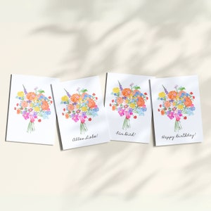 mazzo di fiori di auguri disegnato a mano | Fiori di pittura ad acquerello | Fiori di auguri | per diverse occasioni | Carta acquerello | Fiori di carta