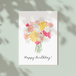 carte de voeux dessinée à la main | Bouquet de fleurs aquarelle | Anniversaire de carte de voeux | Carte aquarelle | Carte postale | Fleurs de carte