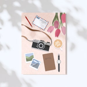 Kaartcamera | A6, kaartillustratie, wenskaart, ansichtkaart, kunstdruk, wanddecoratie, illustratiecamera, illustratie tulpen, fotograaf