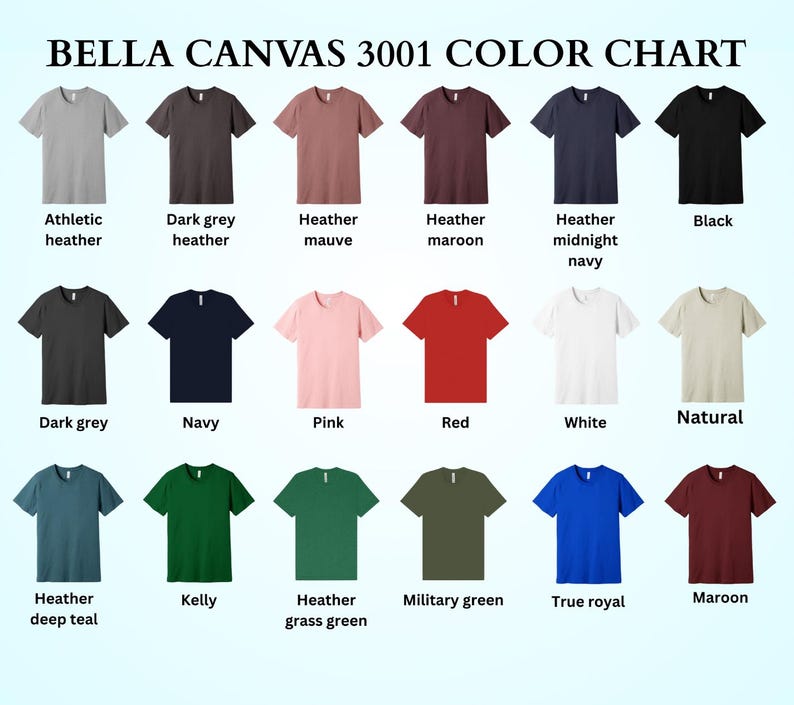 a color chart for a t - shirt with the names of different colors