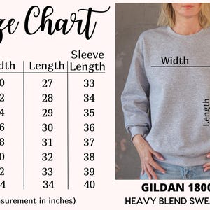 a women's size chart for a sweatshirt