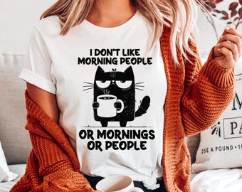Funny Black Cat Coffee Shirt, Sarcastic Design (Unisex S-XXL)