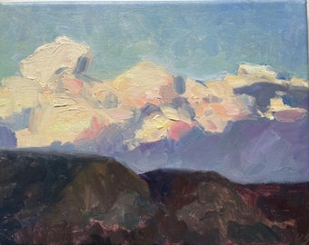 Öl auf Leinwand original Gemälde Landschaft Sonnenuntergang Himmel Wolken