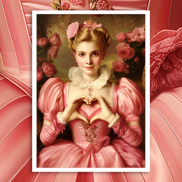 Coquette | Portrait de femme du XIXème siècle | Affiche Mode amusante | Art Mural imprimable | Style Victorien Rose fleuri