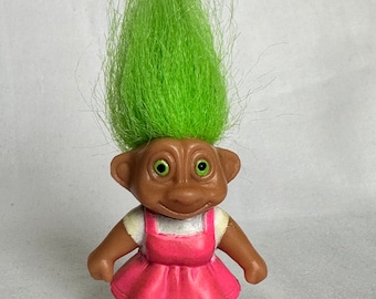 Neon green hair pink dress vintage troll doll cake topper collectible fun gift stocking filler
