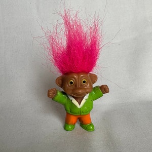 Retro  TROLL doll with pink hair miniature troll desk toy casual troll toy neon decor small birthday gift cake topper