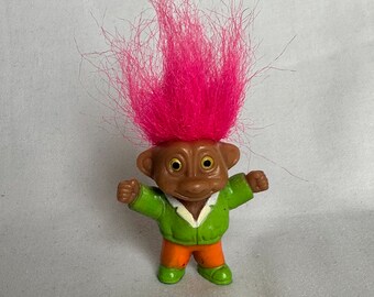 Retro  TROLL doll with pink hair miniature troll desk toy casual troll toy neon decor small birthday gift cake topper