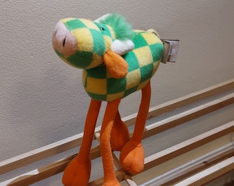 Funky check cow plush yellow and green stuffed animal