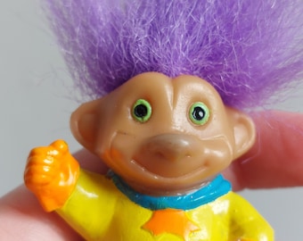 Retro superman TROLL doll with purple hair miniature troll desk toy superhero troll toy neon decor small birthday gift cale topper