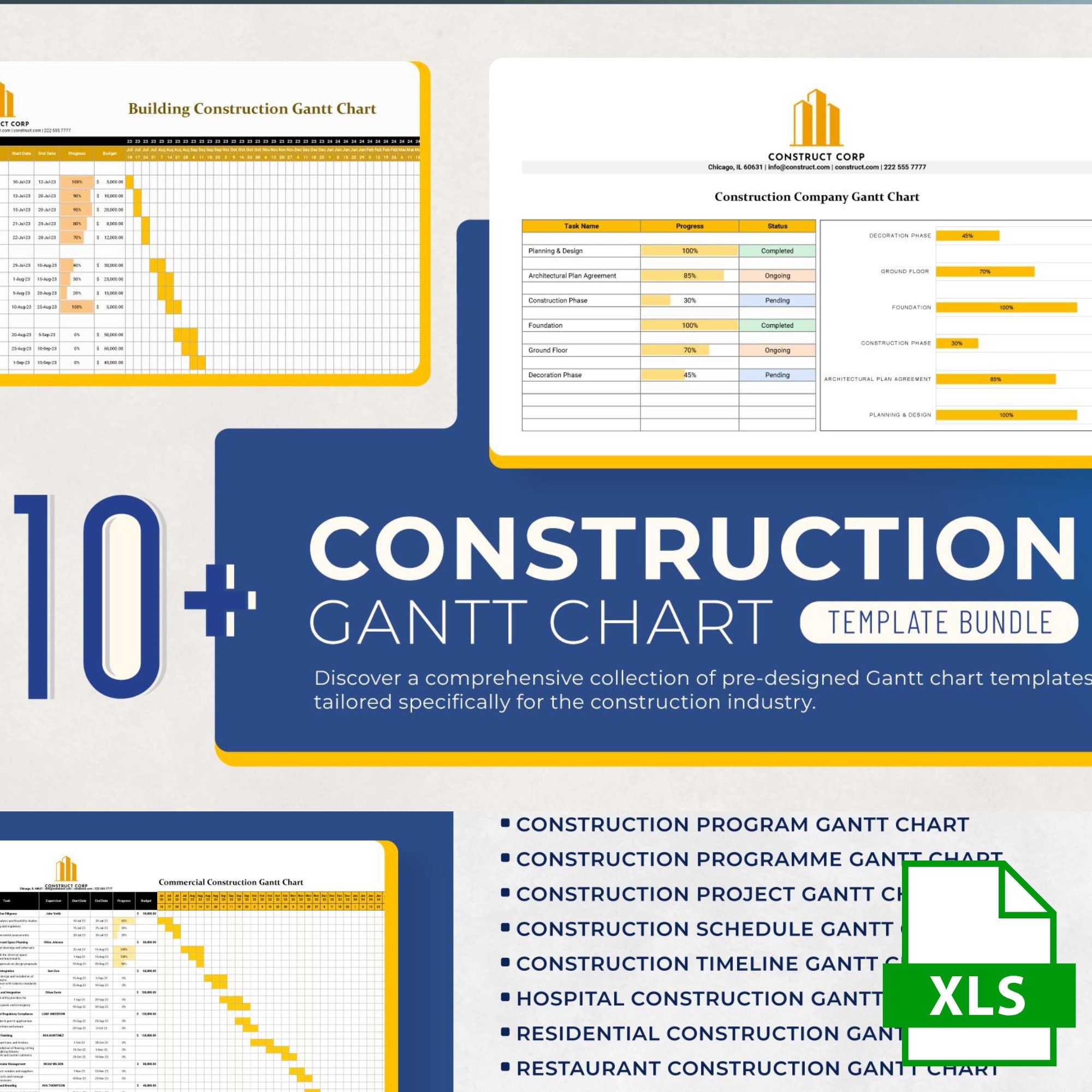 10+ Construction Gantt Chart Template Bundle Design in Excel Format ...